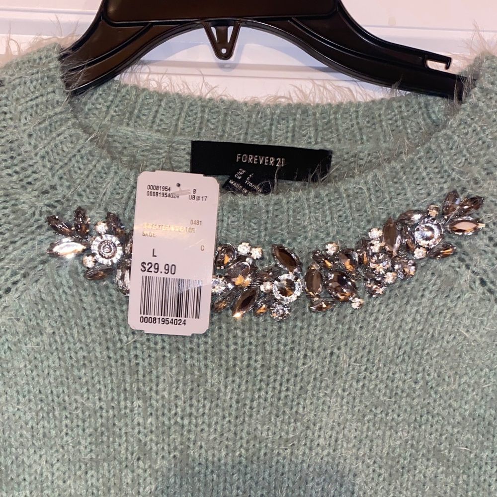 Forever 21 Sage Green Sweater with Jewel Accents - Picture 2 of 4